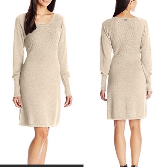 Prana Dresses & Skirts - Prana Zora Cable Knit Cream Crew Neck Granola Girl Sweater Dress Size Small